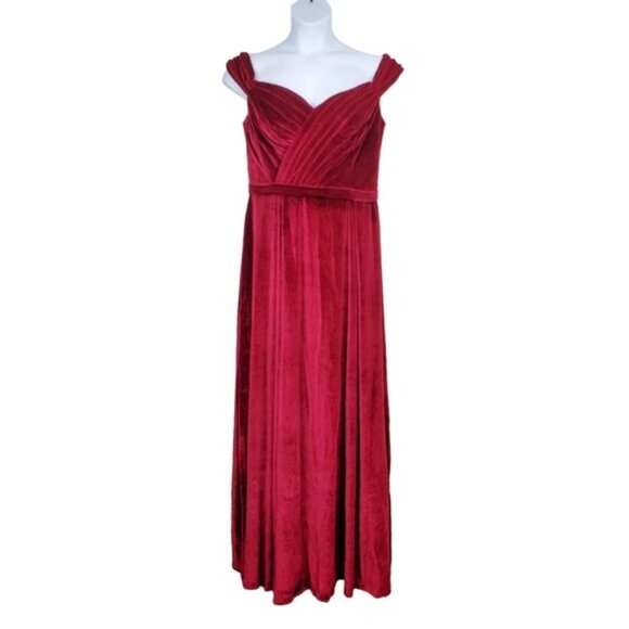 JJs House Womens Burgundy Red Velvet Pleated Side Slit Gown Dress Size 16 NWT - Picture 1 of 8